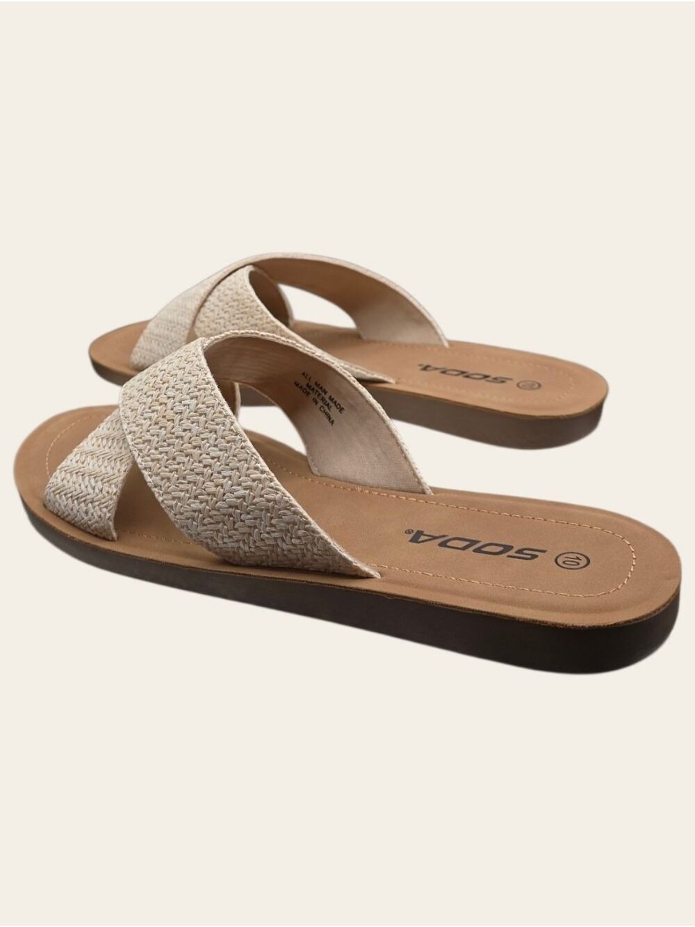 Soda Raffia Nude Criss Cross Slide Sandals Size 10 Coastal Chic Boho